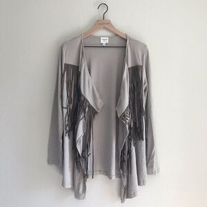 Suede Fringe Western Open Front Cardigan M